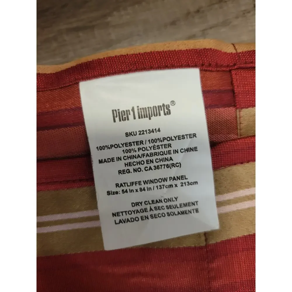 Pier 1 Imports Vibrant Red Gold Stripe Window Curtain Panels (2) 54